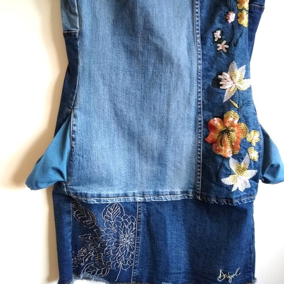 Desigual denim patchwork floral mini dress - Picture 4 of 9